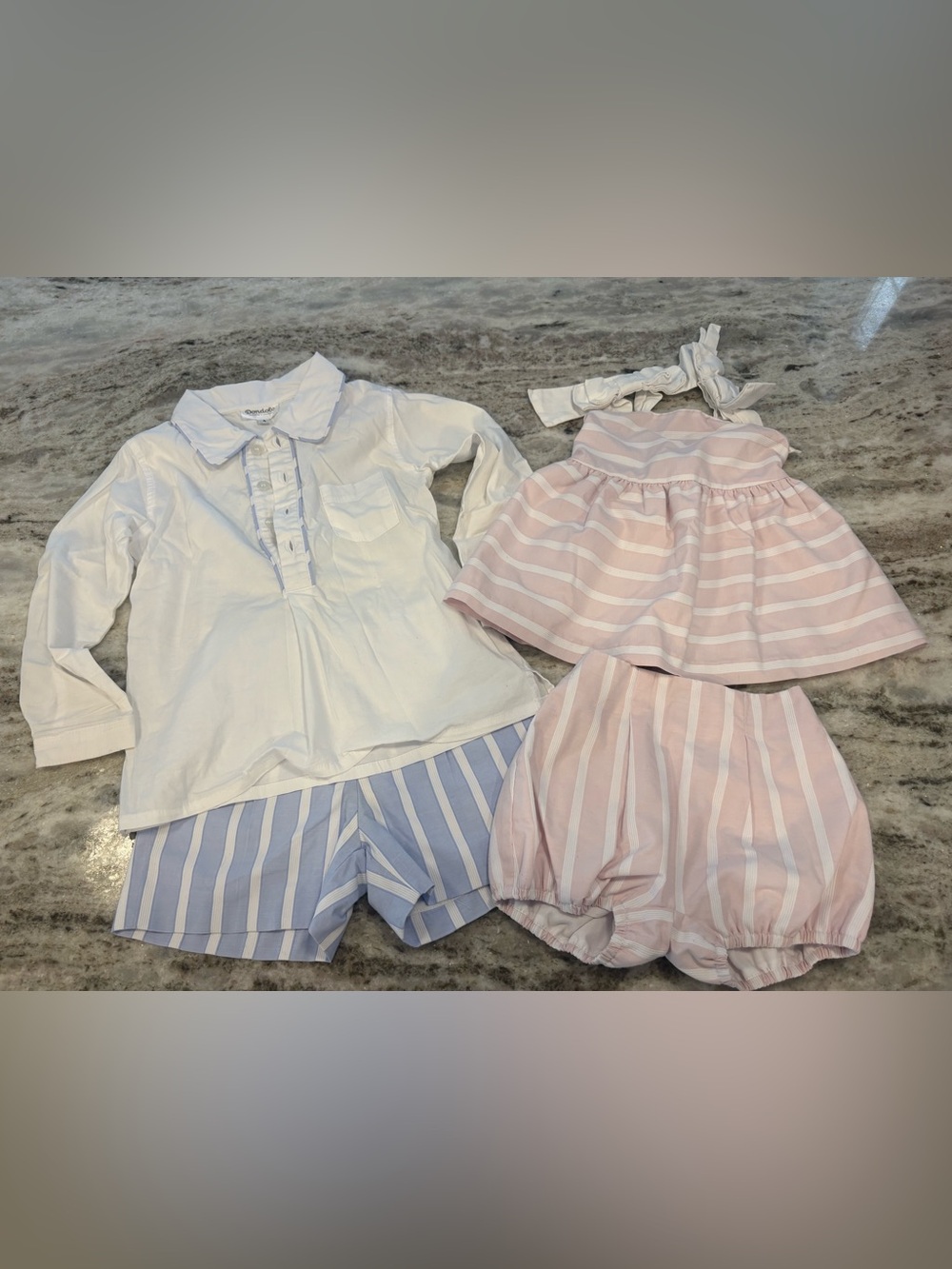 Classic Kids Matching Set – White Top with Pink & Blue Stripes